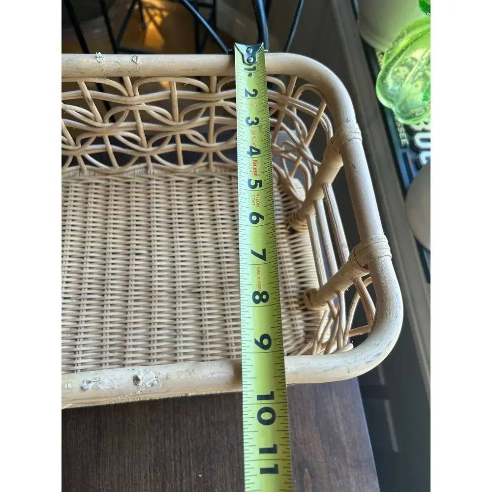 Vintage Wicker Basket Rattan MCM Bamboo Caddy Carrier